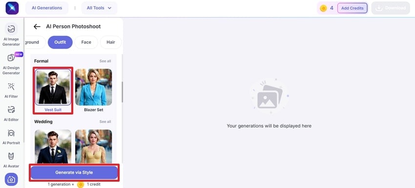 select vest suit and generate style